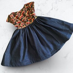 Miss Smarty Pants New Handmade Fall Turkeys and Denim Dress Size 3T